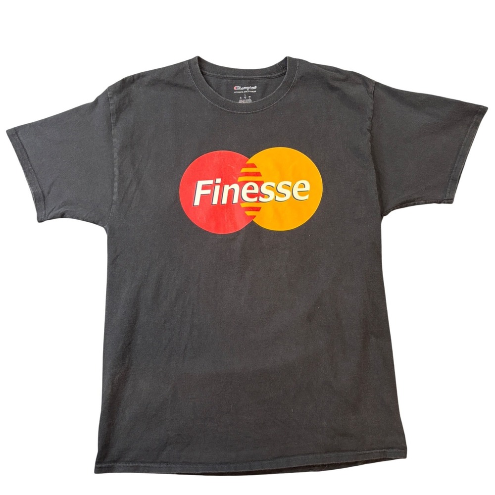 Champion Finesse Mastercard Parody Graphic T-Shirt Mens Large Black Short Sleeve